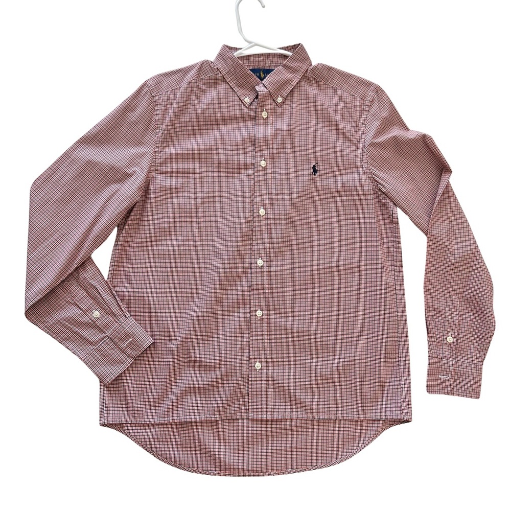 Polo Ralph Lauren Button Down Gingham Dress Shirt Red White Boys‎ XL 18/20